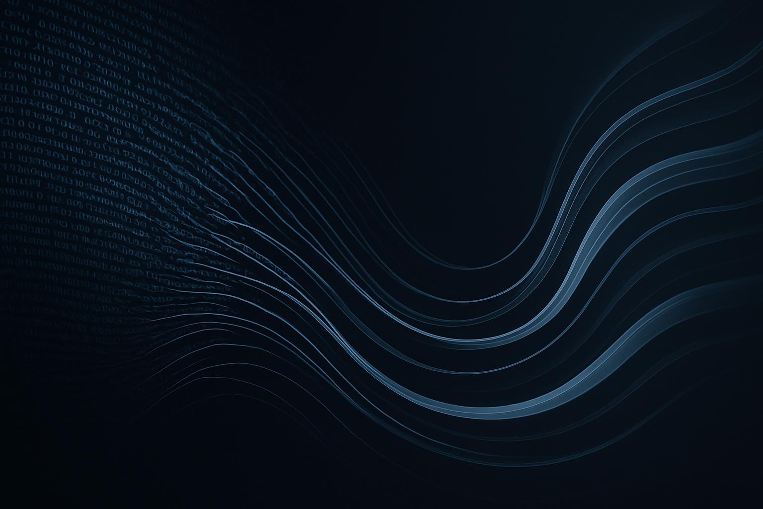 Abstract flowing text symbols dissolving into smooth curves representing language processing